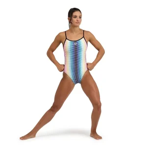 Arena Badpak Dames Circle Stripe Lace Back Zwart & Multi