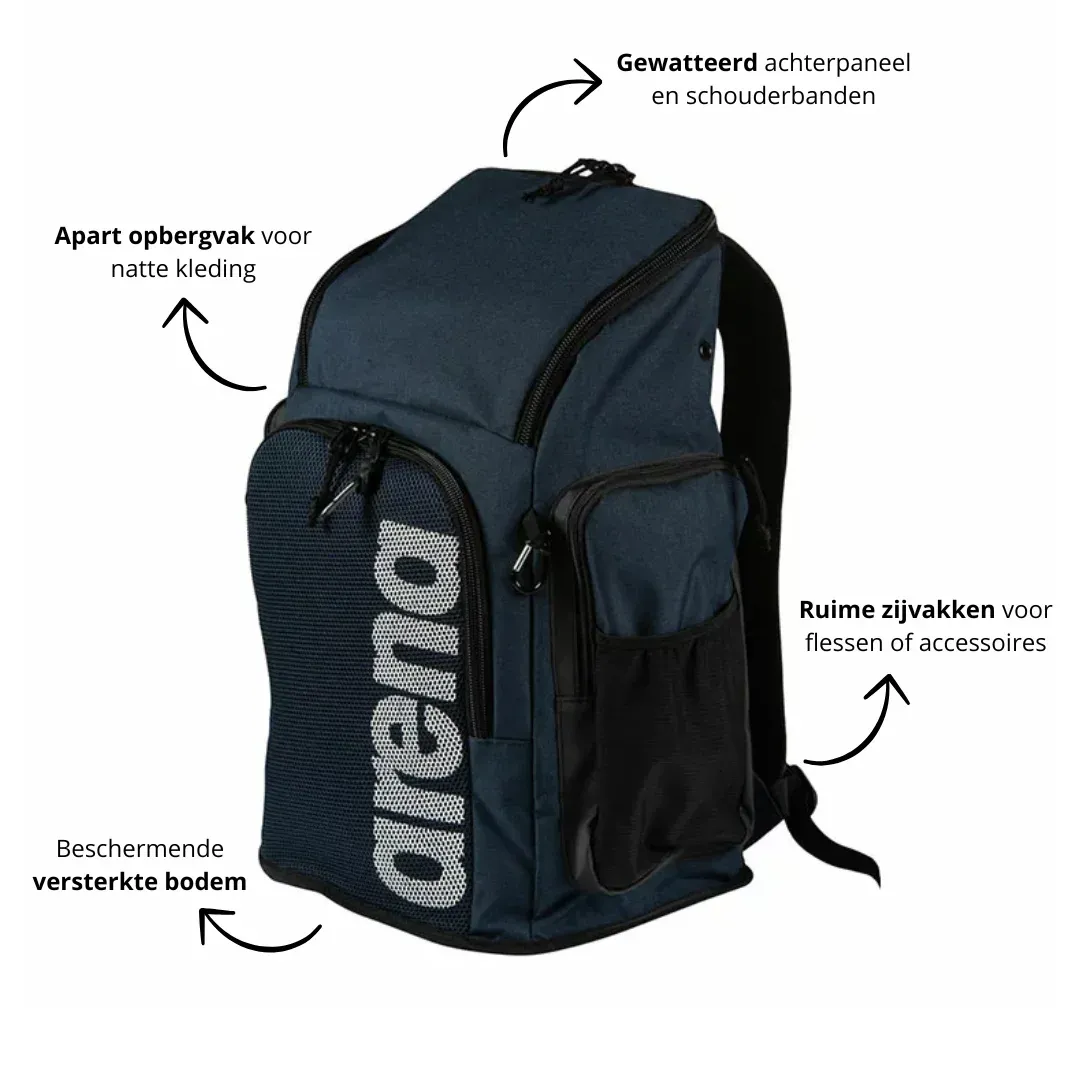 Arena Zwemrugzak 45L Team Navy & Zwart - Afbeelding 2