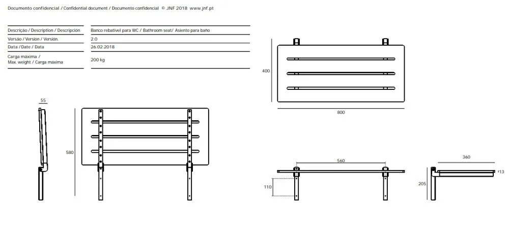 JNF douche zitje opklapbaar 40 x 80 cm - Afbeelding 2