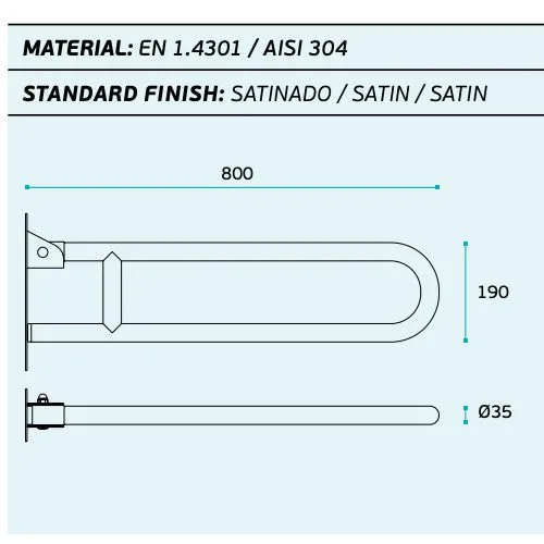 JNF opklapbare toilet steun RVS lengte 800 mm - Afbeelding 3
