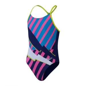 Speedo Meisjesbadpak Placement Lane Line Back Blauw & Multi