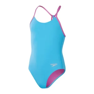 Speedo Meisjesbadpak Solid Lane Line Back Blauw